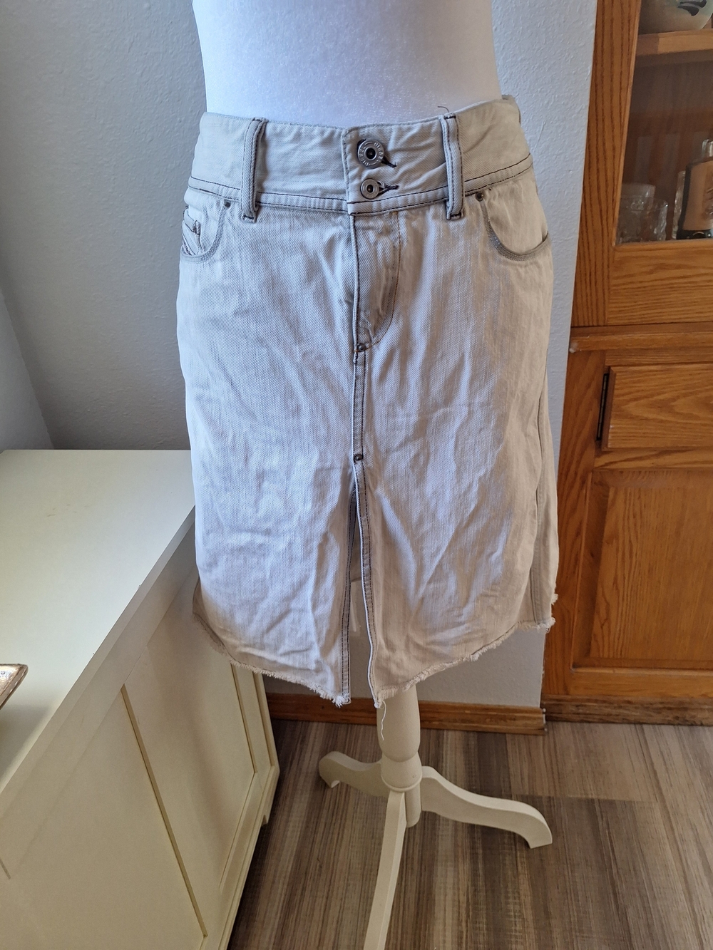 Vintage Y2K Diesel Denim Skirt Size 29 White Cream Frayed Hem 100% Cotton